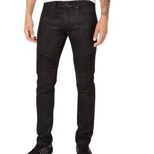 A/X Armani Exchange Men's Coated Slim-Fit Moto Biker Jeans Black Size 36